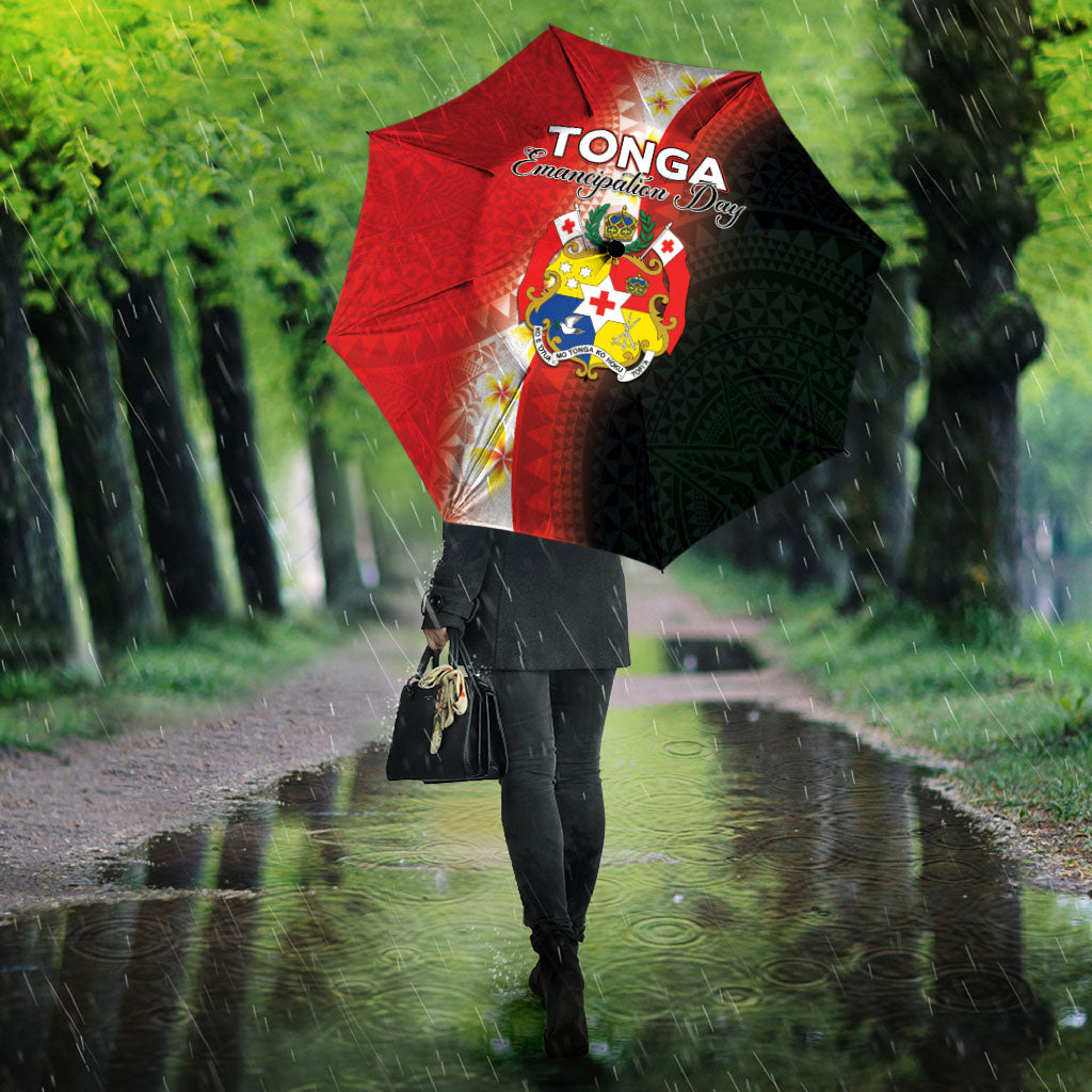 Tonga Emancipation Day Umbrella Tongan Ngatu Pattern With Plumeria