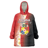 Personalised Tonga Emancipation Day Wearable Blanket Hoodie Tongan Ngatu Pattern With Plumeria