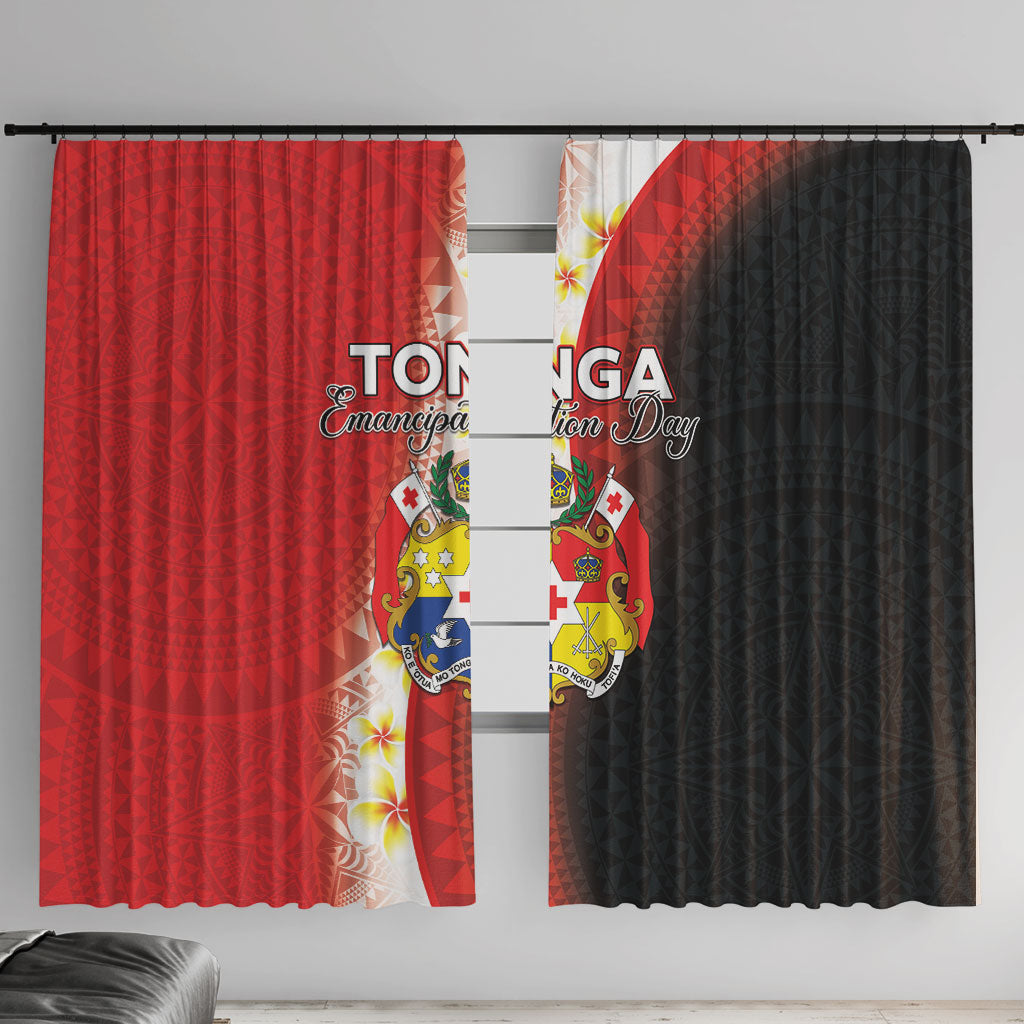 Tonga Emancipation Day Window Curtain Tongan Ngatu Pattern With Plumeria