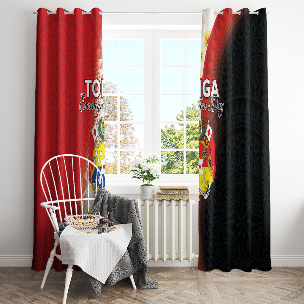 Tonga Emancipation Day Window Curtain Tongan Ngatu Pattern With Plumeria