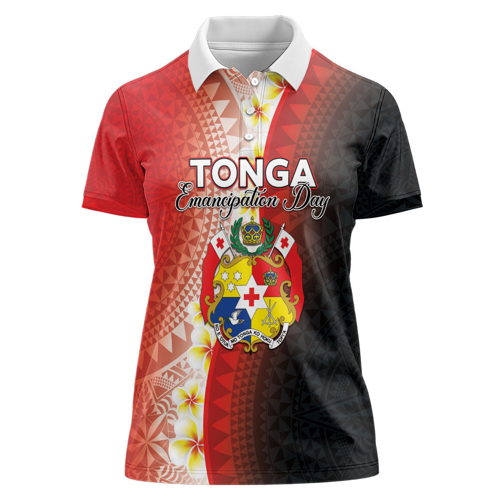 Personalised Tonga Emancipation Day Women Polo Shirt Tongan Ngatu Pattern With Plumeria