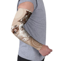 Tonga Ngatu Motifs Arm Sleeves With Coat Of Arms Beige LT05 - Polynesian Pride
