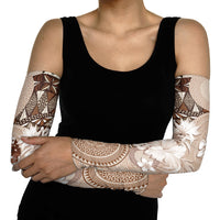 Tonga Ngatu Motifs Arm Sleeves With Coat Of Arms Beige LT05 - Polynesian Pride