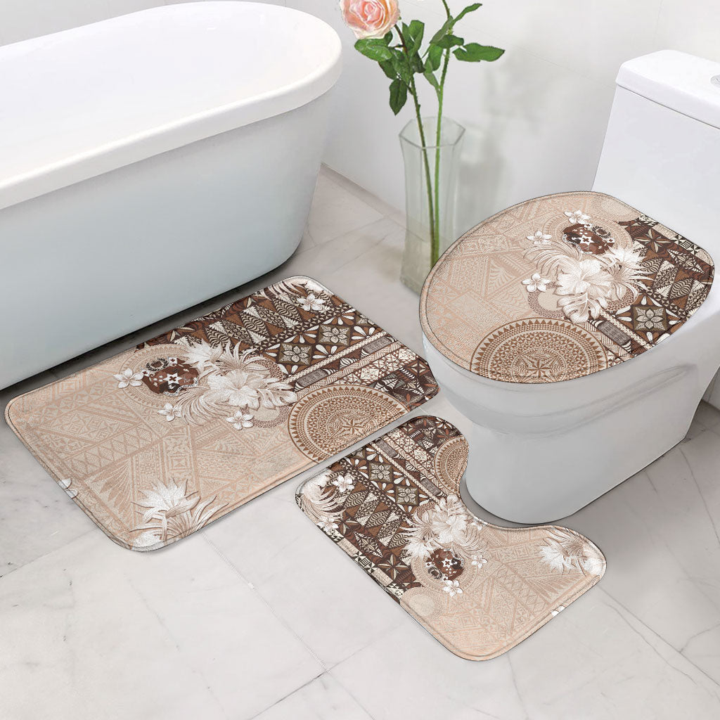 Tonga Ngatu Motifs Bathroom Set With Coat Of Arms Beige