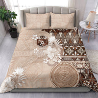 Tonga Ngatu Motifs Bedding Set With Coat Of Arms Beige