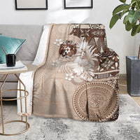 Tonga Ngatu Motifs Blanket With Coat Of Arms Beige