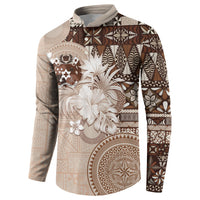 Tonga Ngatu Motifs Button Sweatshirt With Coat Of Arms Beige