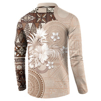 Tonga Ngatu Motifs Button Sweatshirt With Coat Of Arms Beige