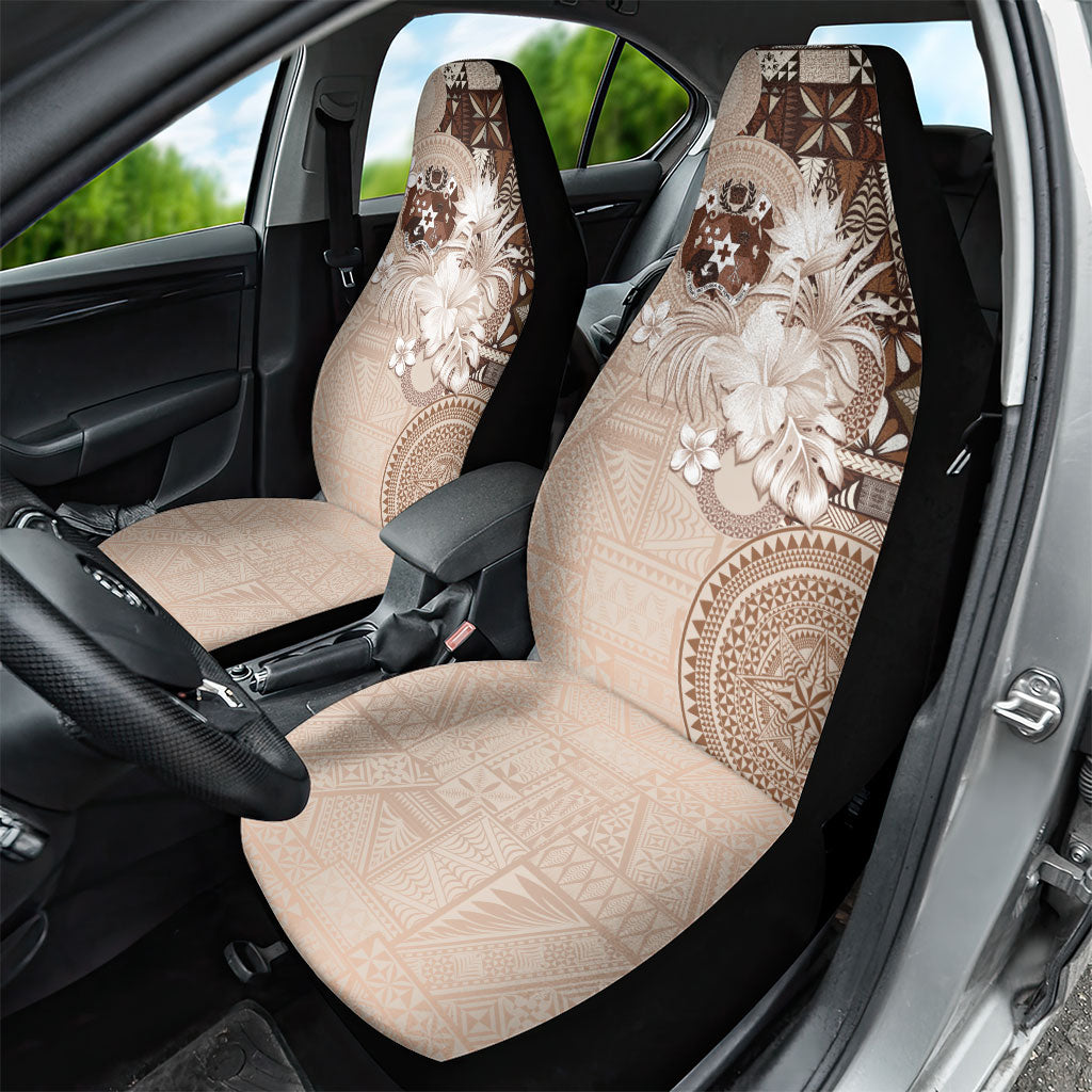 Tonga Ngatu Motifs Car Seat Cover With Coat Of Arms Beige