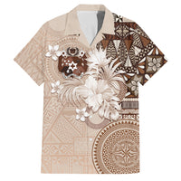 Tonga Ngatu Motifs Family Matching Mermaid Dress and Hawaiian Shirt With Coat Of Arms Beige LT05 Dad's Shirt - Short Sleeve Beige - Polynesian Pride