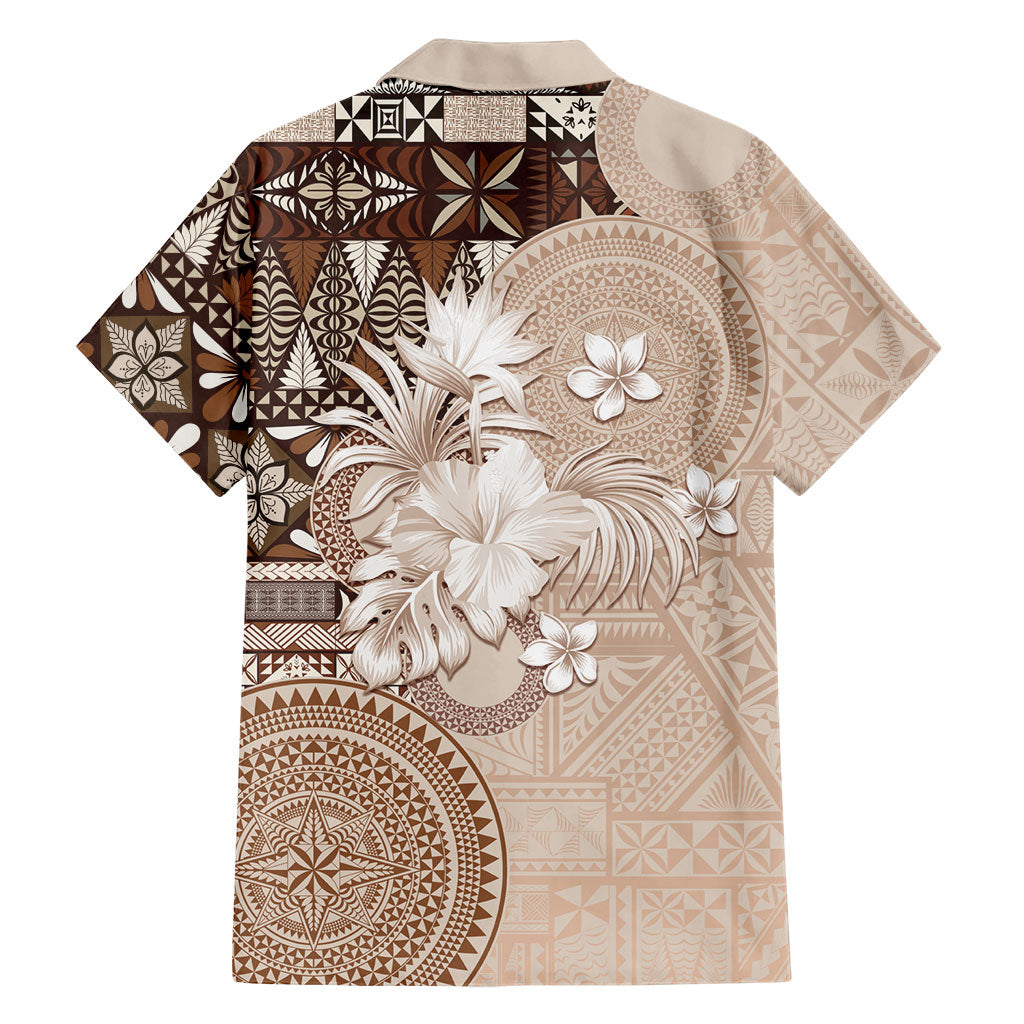 Tonga Ngatu Motifs Family Matching Mermaid Dress and Hawaiian Shirt With Coat Of Arms Beige LT05 - Polynesian Pride