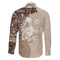 Tonga Ngatu Motifs Family Matching Mermaid Dress and Hawaiian Shirt With Coat Of Arms Beige LT05 - Polynesian Pride