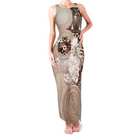 Tonga Ngatu Motifs Family Matching Tank Maxi Dress and Hawaiian Shirt With Coat Of Arms Beige