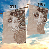 Tonga Ngatu Motifs Garden Flag With Coat Of Arms Beige LT05 - Polynesian Pride