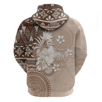 Tonga Ngatu Motifs Hoodie With Coat Of Arms Beige