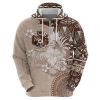 Tonga Ngatu Motifs Hoodie With Coat Of Arms Beige