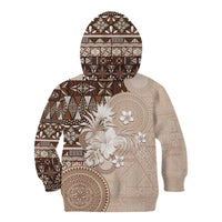 Tonga Ngatu Motifs Kid Hoodie With Coat Of Arms Beige