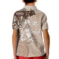 Tonga Ngatu Motifs Kid Polo Shirt With Coat Of Arms Beige