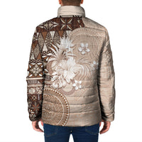 Tonga Ngatu Motifs Padded Jacket With Coat Of Arms Beige