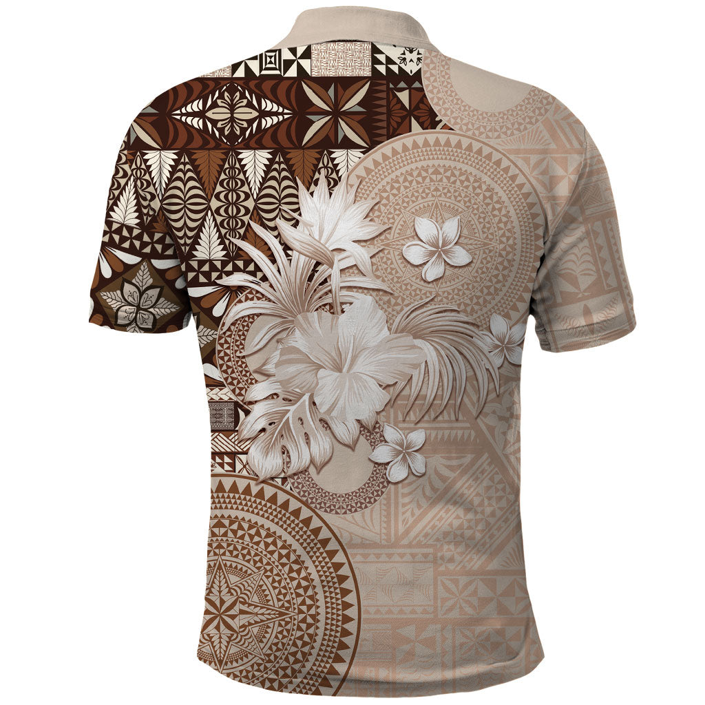 Tonga Ngatu Motifs Polo Shirt With Coat Of Arms Beige