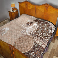 Tonga Ngatu Motifs Quilt With Coat Of Arms Beige