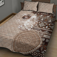 Tonga Ngatu Motifs Quilt Bed Set With Coat Of Arms Beige