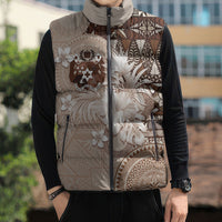 Tonga Ngatu Motifs Sleeveless Puffer Jacket With Coat Of Arms Beige