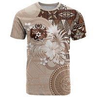 Tonga Ngatu Motifs T Shirt With Coat Of Arms Beige