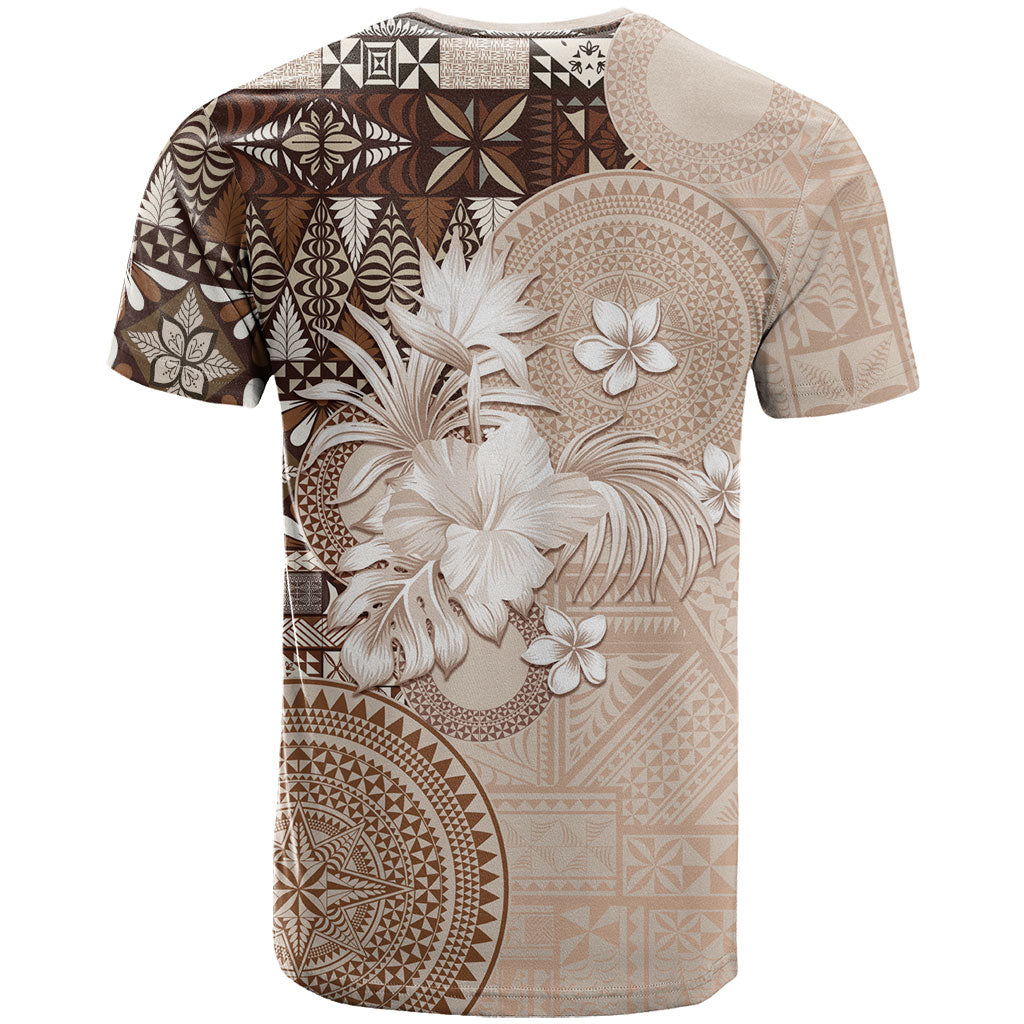 Tonga Ngatu Motifs T Shirt With Coat Of Arms Beige