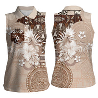 Tonga Ngatu Motifs Women Sleeveless Polo Shirt With Coat Of Arms Beige