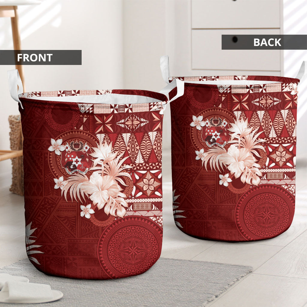 Tonga Ngatu Motifs Laundry Basket With Coat Of Arms Red