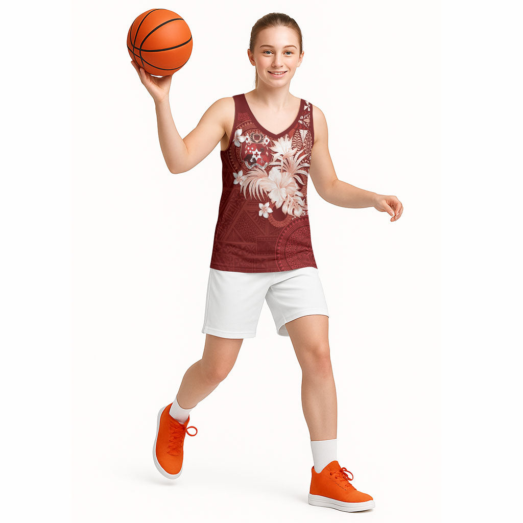 Tonga Ngatu Motifs Basketball Jersey With Coat Of Arms Red