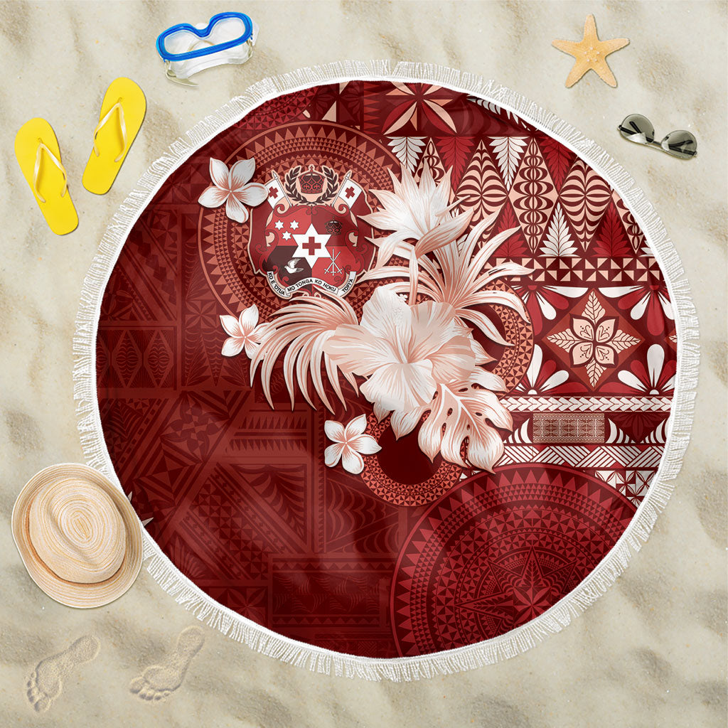 Tonga Ngatu Motifs Beach Blanket With Coat Of Arms Red