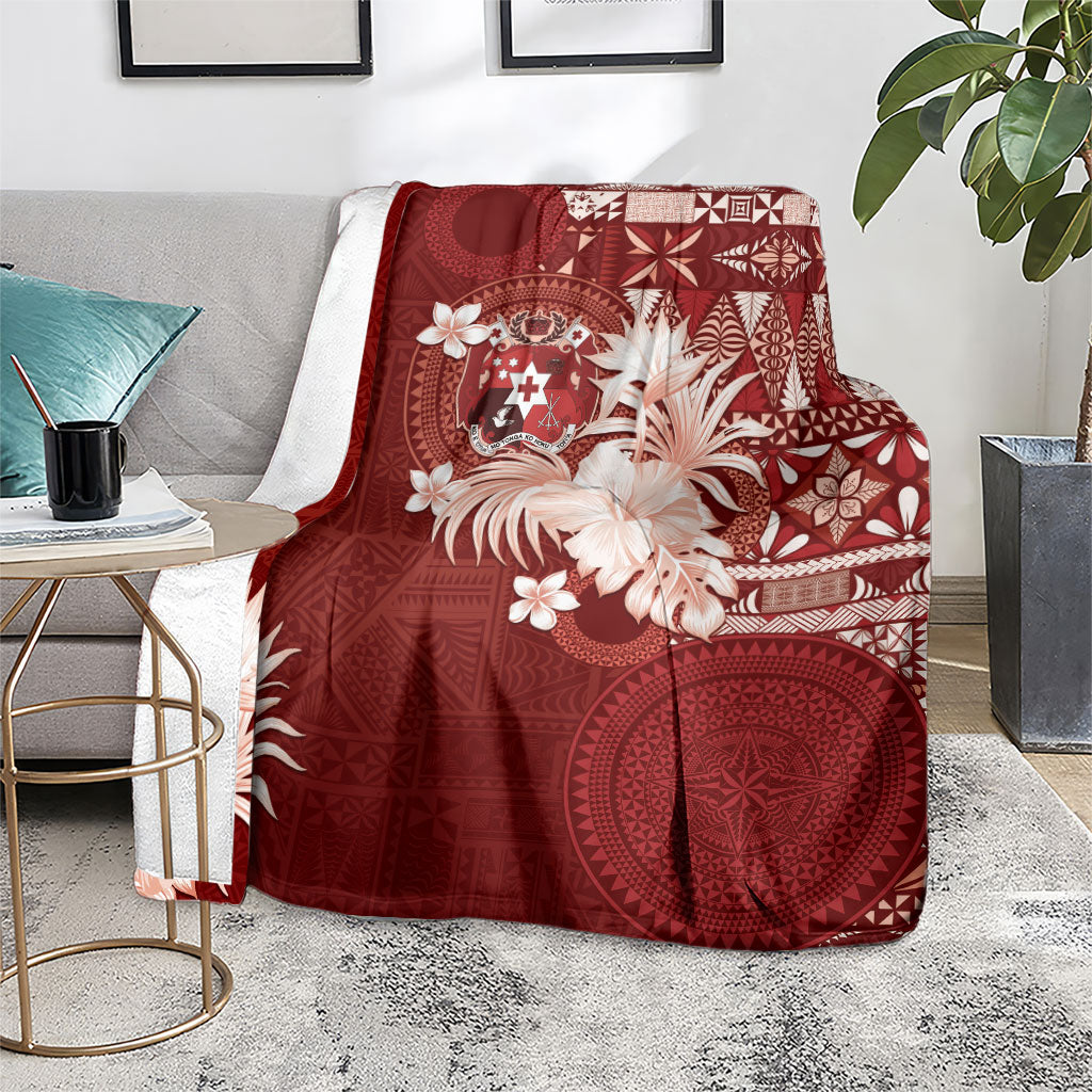 Tonga Ngatu Motifs Blanket With Coat Of Arms Red