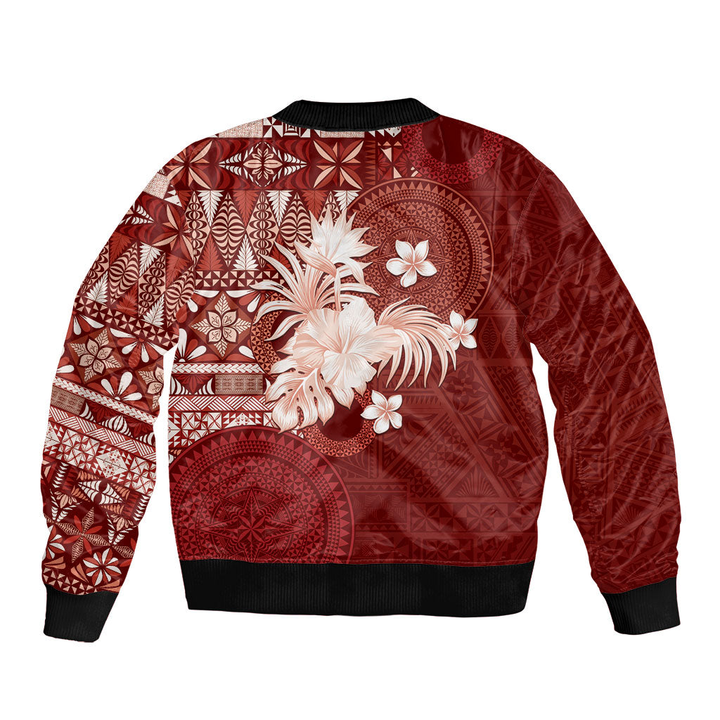 Tonga Ngatu Motifs Bomber Jacket With Coat Of Arms Red