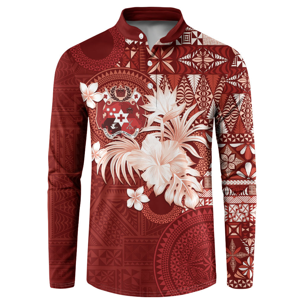 Tonga Ngatu Motifs Button Sweatshirt With Coat Of Arms Red