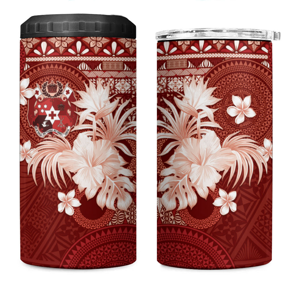 Tonga Ngatu Motifs 4 in 1 Can Cooler Tumbler With Coat Of Arms Red LT05 One Size: 16 oz Red - Polynesian Pride