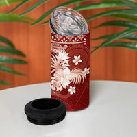 Tonga Ngatu Motifs 4 in 1 Can Cooler Tumbler With Coat Of Arms Red LT05 - Polynesian Pride