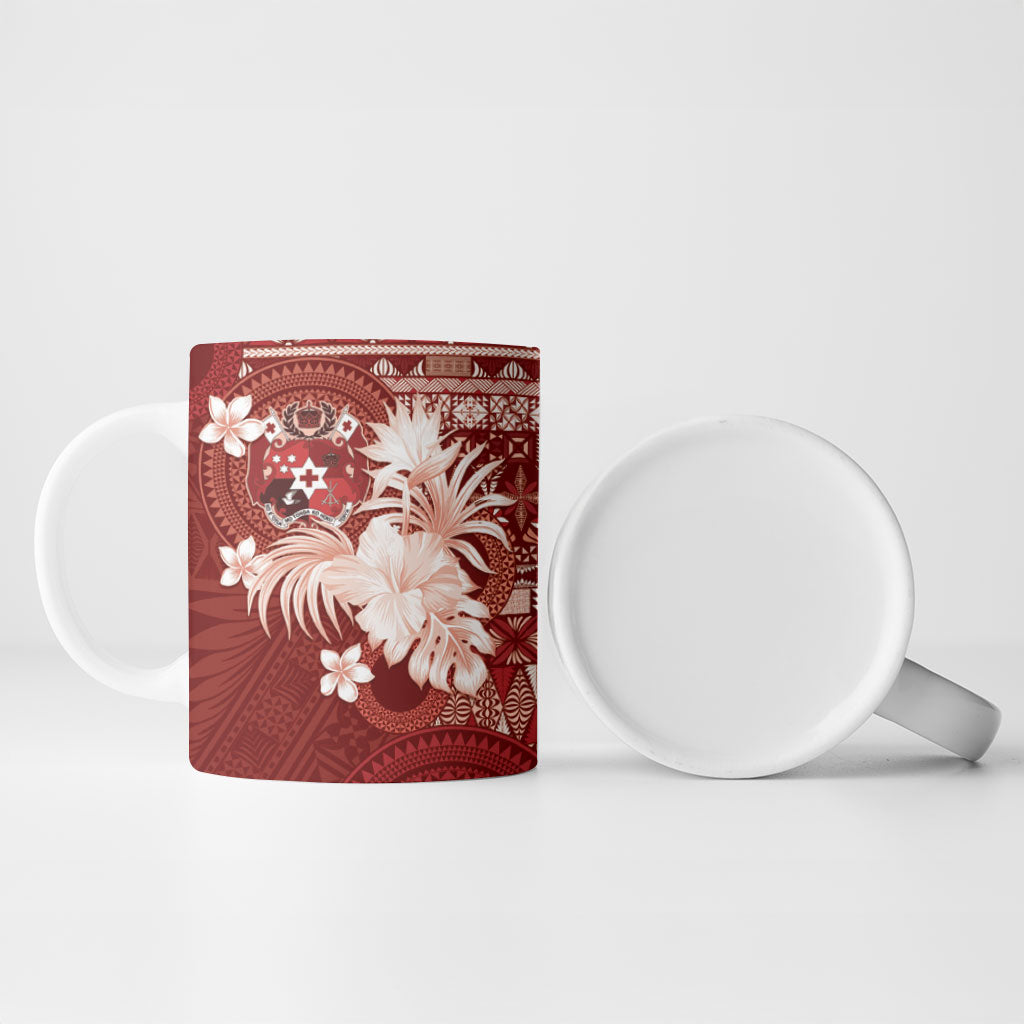 Tonga Ngatu Motifs Ceramic Mug With Coat Of Arms Red