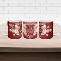 Tonga Ngatu Motifs Ceramic Mug With Coat Of Arms Red