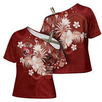 Tonga Ngatu Motifs Cross Shoulder Shirt With Coat Of Arms Red