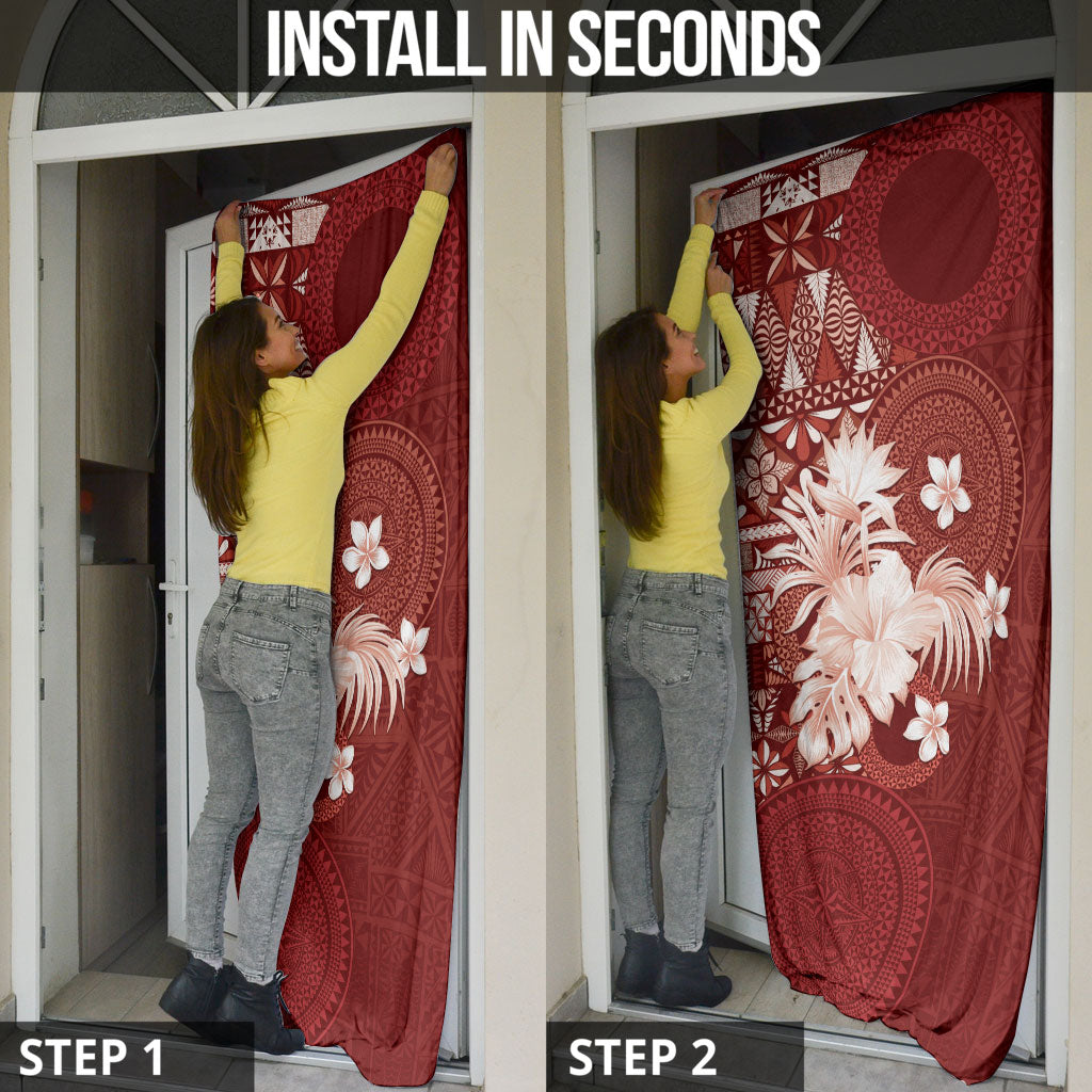 Tonga Ngatu Motifs Door Cover With Coat Of Arms Red