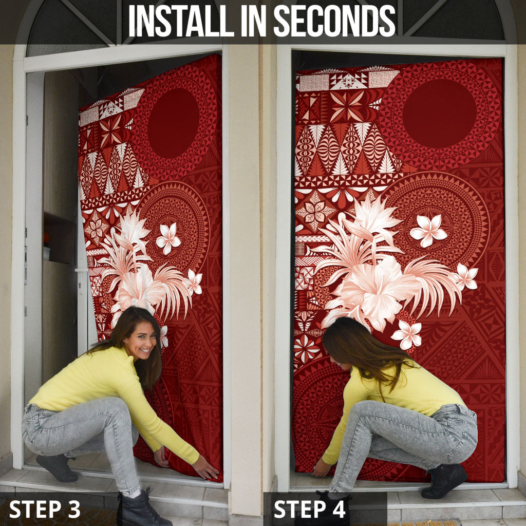 Tonga Ngatu Motifs Door Cover With Coat Of Arms Red