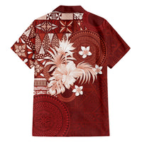 Tonga Ngatu Motifs Family Matching Long Sleeve Bodycon Dress and Hawaiian Shirt With Coat Of Arms Red LT05 - Polynesian Pride