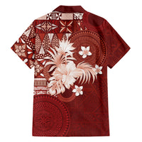 Tonga Ngatu Motifs Family Matching Mermaid Dress and Hawaiian Shirt With Coat Of Arms Red