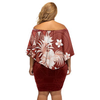 Tonga Ngatu Motifs Family Matching Off Shoulder Short Dress and Hawaiian Shirt With Coat Of Arms Red