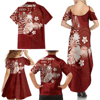 Tonga Ngatu Motifs Family Matching Summer Maxi Dress and Hawaiian Shirt With Coat Of Arms Red