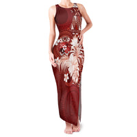Tonga Ngatu Motifs Family Matching Tank Maxi Dress and Hawaiian Shirt With Coat Of Arms Red