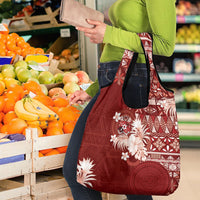 Tonga Ngatu Motifs Grocery Bag With Coat Of Arms Red