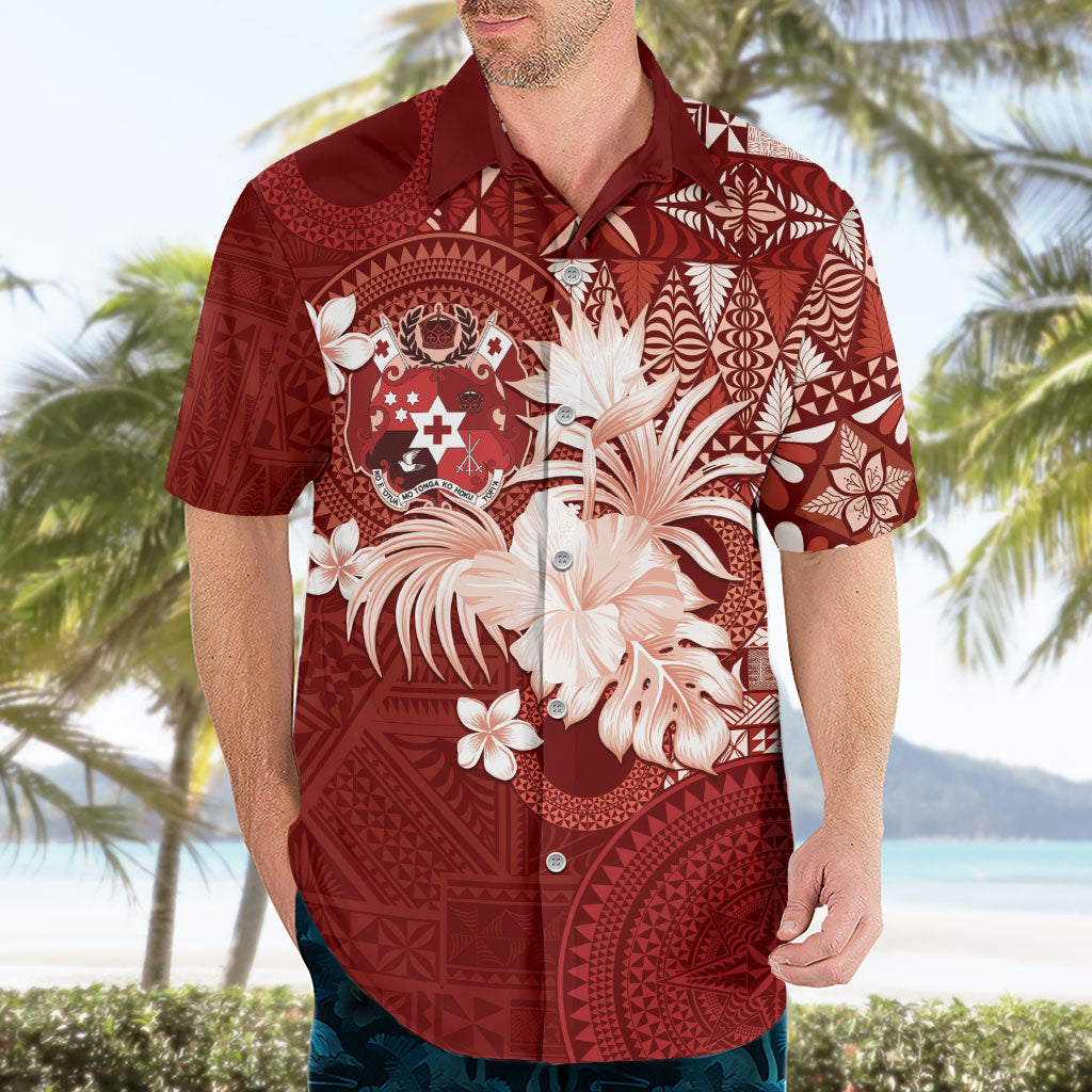 Tonga Ngatu Motifs Hawaiian Shirt With Coat Of Arms Red